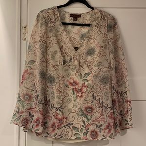 Long sleeve shear top with attached camisole Sz10 by Bandoleno.